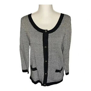 NEW Covington Women’s Small Black‎ & White Chevron Button Front Cardigan NWT